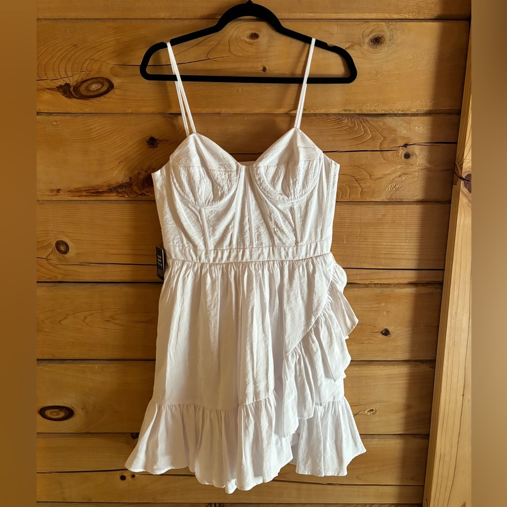 Express Dress| Sweetheart Neckline Corset Ruffle Poplin Mini Dress| Size 10